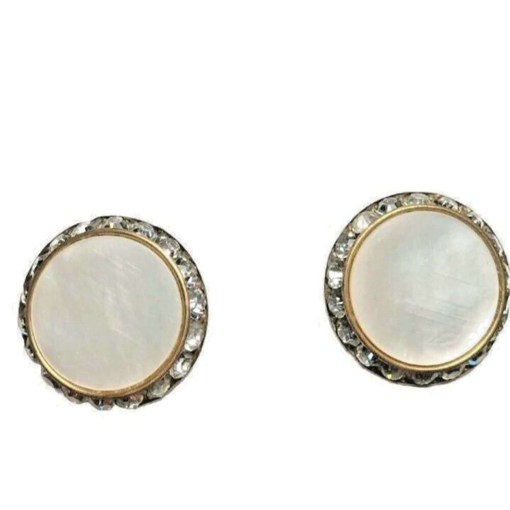 Vintage 1960s Mother of Pearl Rhinestone Clip‑Ons